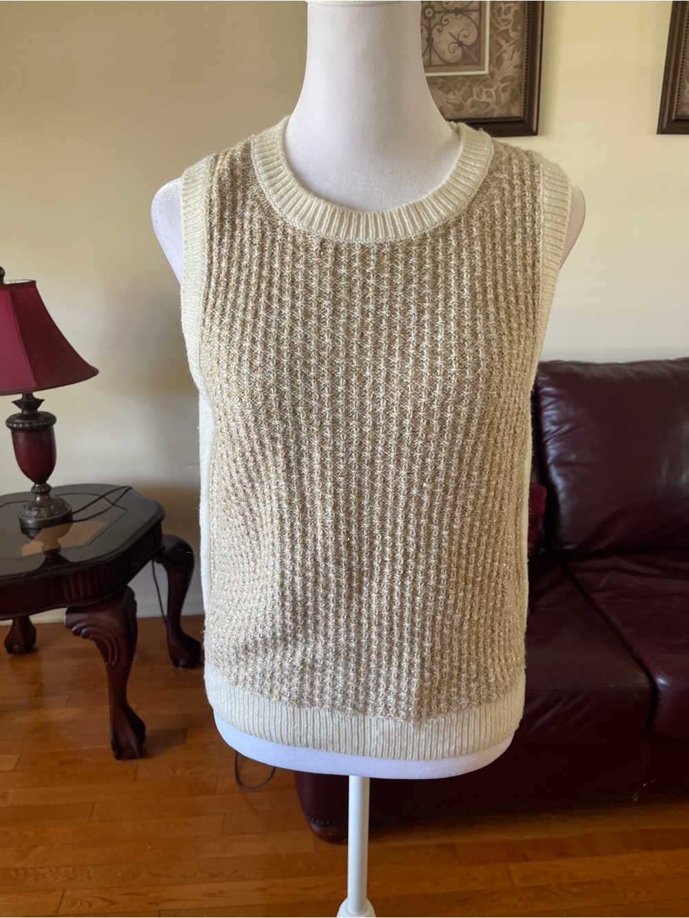 J.Crew Sequin Knit Sweater Vest Cream Beige Sleeveless Top Size Small
